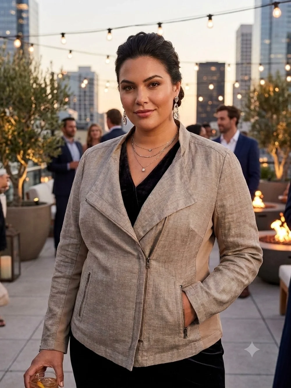 NIC+ZOE Taupe Linen-Blend Sundown Moto Jacket